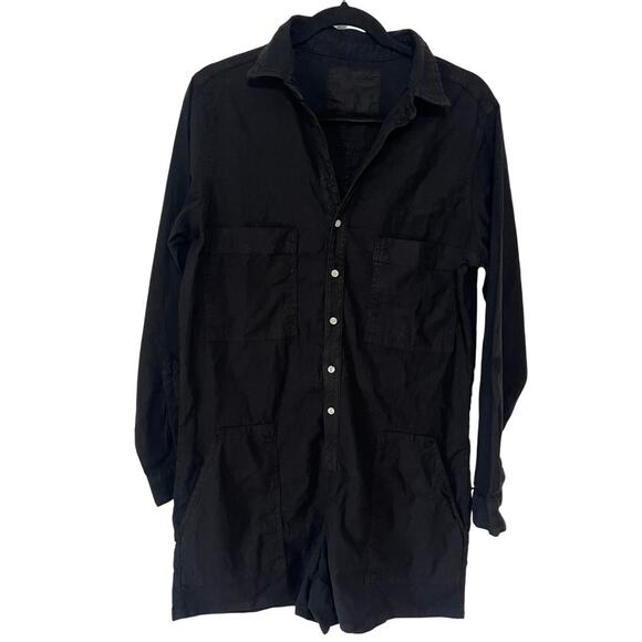 Frank Eileen Romper Ireland Playsuit Italian Performance Linen Black Size L - Picture 4 of 9